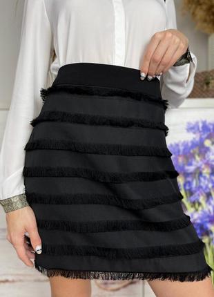 Красивая черная юбка мини с бахромой 1+1=3