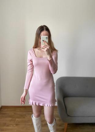 Пудрова сукня міні із квадратним вирізом декольте2 фото