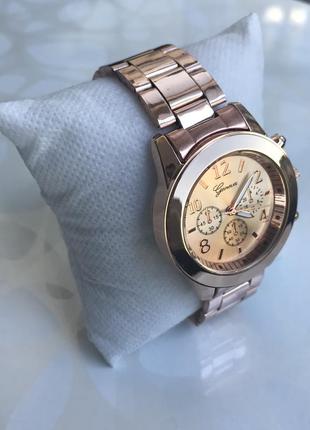 Женские красивые наручные часы женева geneva металлические розовое золото2 фото