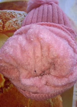 Зимова шапка для дівчинки зріст 134-146,рожевий колір4 фото