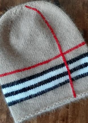 Шапка burberry, в'язана шапка біні зі смужками, шапка в клітинку барбері4 фото