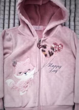 Костюм теплий для дівчинки рожевого кольору на махрі від s&d на ріст 86 см