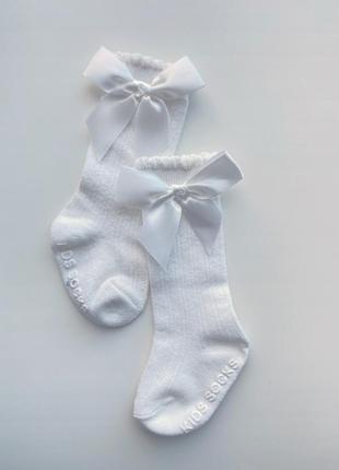 Шкарпетки білі святкові з бантиком в рубчик