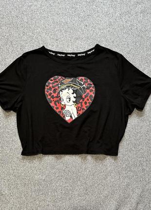 Primark betty boop лимитированная коллекция футболка чёрная женская укороченная