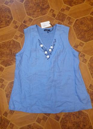 Льняна блуза майка з декором