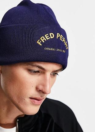 Fred perry arch branded beanie c1112 шапка оригниал унисекс синяя2 фото