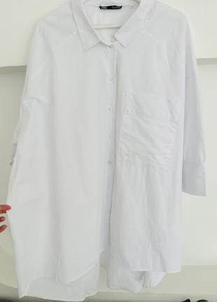 Рубашка платья оверсайз белая хлопковая zara4 фото
