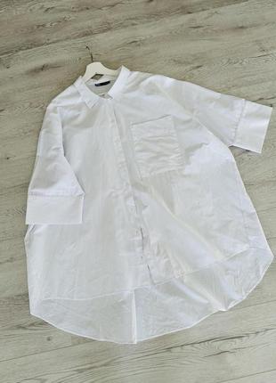 Рубашка платья оверсайз белая хлопковая zara2 фото