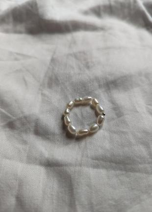 Кільце з натуральних річкових перлів, кільце з намистин, колечко з перлинок4 фото