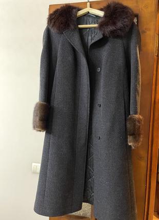 Пальто винтаж шерсть шерсть шерсть натуральный мех песец норка