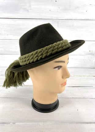Шляпа стильная фетровая, с зеленым шнуром2 фото