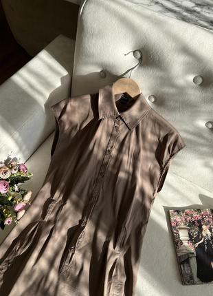 Хлопковое платье-рубашка хаки3 фото