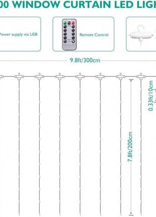 Светодиодная гирлянда штора 3*2м usb 200led  c пультом \ xmas гирлянда с usb 3*2м -теплый белый6 фото