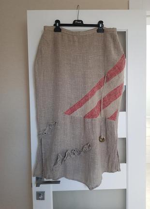 Эксклюзивная французская юбка чистый лен мешковина батал alain weiz