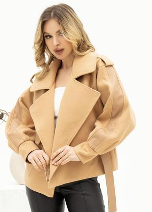 Кашемировый жакет с кожаными вставками