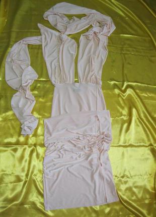 Нарядное нюдовое платье-трансформер мультифункциональное макси с разрезом м наш 444 фото