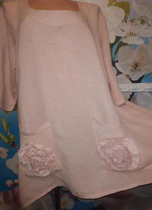 Льняная блуза распашонка с карманами италия2 фото