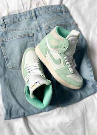 Мужские высокие кожаные кроссовки nike air jordan 1 retro high og "turbo green#найк