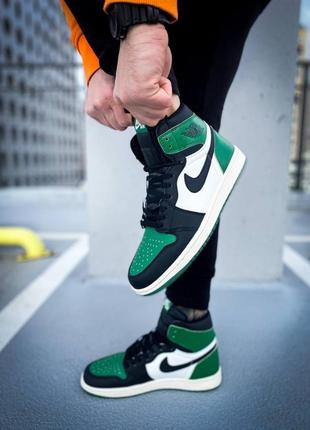 Мужские высокие кожаные кроссовки nike air jordan 1 retro high "pine green"#найк