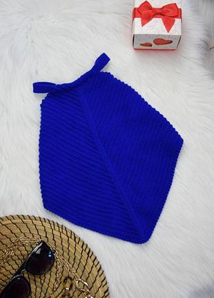 Топ вязаний синий яркий халтер кроп топик