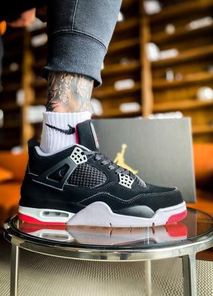 Мужские высокие кожаные кроссовки nike air jordan 4 retro og 'bred#найк