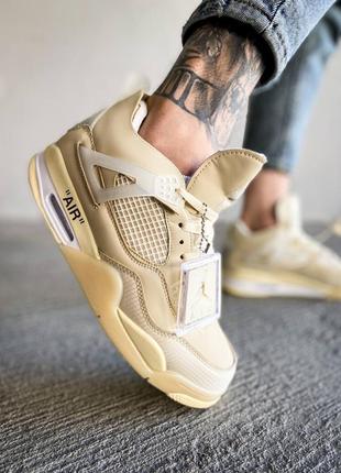 Женские высокие кожаные кроссовки nike jordan 4 retro off-white sail#найк