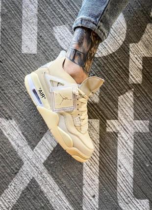 Мужские высокие кожаные кроссовки nike jordan 4 retro off-white sail#найк