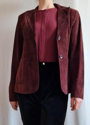 Замшевый бордовий пиджак куртка цвета марсала2 фото