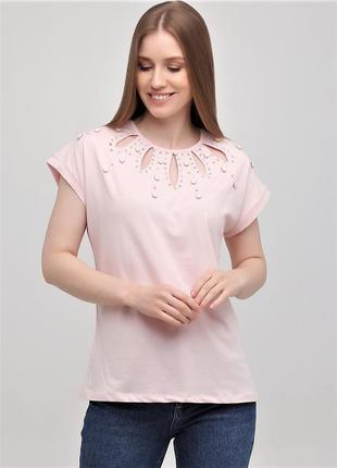 Футболка monte clothing рожева з декором. розмір tu (46-50)