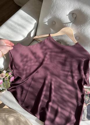 Асиметрична шифонова марсалова  блузка4 фото