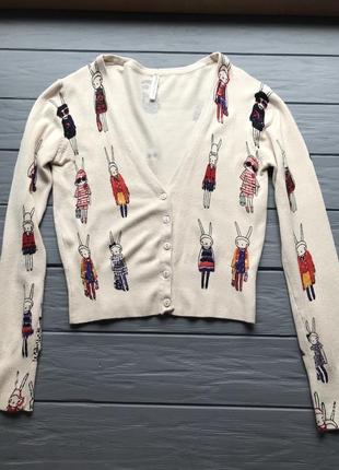 Укороченный кардиган кофта с зайками