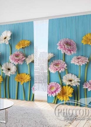 Фото шторы "герберы на голубом фоне" - любой размер. читаем описание!