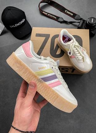 Жіночі кросівки adidas samba white pink yellow violet