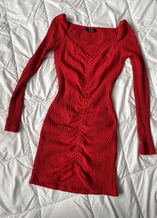 Платье bershka красное в рубчик, мини, платье, платье3 фото