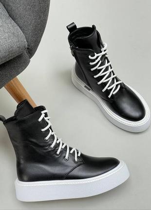 Чорні черевики високі кеди skate натуральна шкіра замш пітон 36-41 демісезон зима