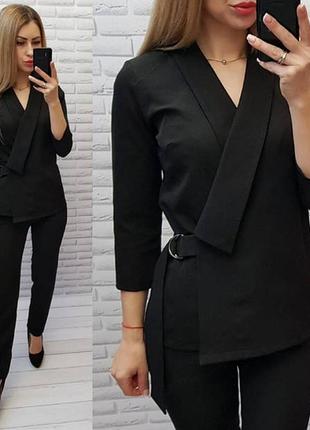 Aizaм699 класичний жіночий костюм,піджак і штани, колір чорний, тканина тіар чорний чорного кольору2 фото