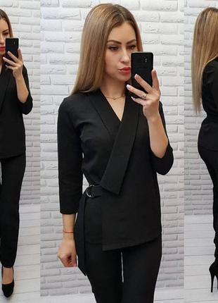 Aizaм699 класичний жіночий костюм,піджак і штани, колір чорний, тканина тіар чорний чорного кольору3 фото