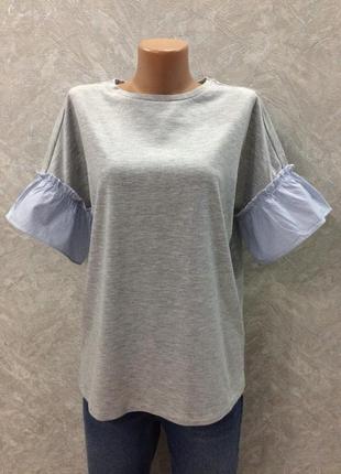 Футболка с воланами на рукавах tu