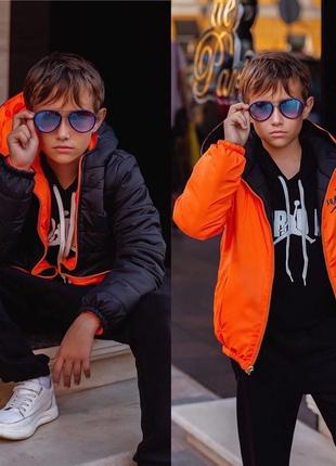 Стильная подростковая куртка мальчику, двухсторонняя, три цвета