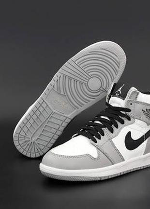 Зимние кожанные кроссовки с мехом nike air jordan 1 winter высокие black-white (черно-белые, (серые)

, (мех) 43