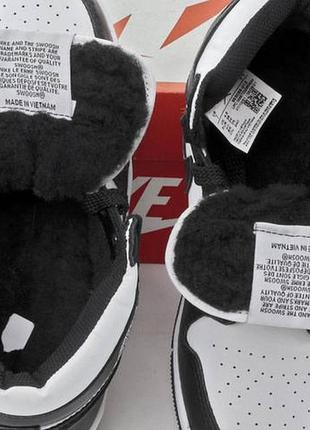 Зимние кожанные кроссовки с мехом nike air jordan 1 winter высокие black-white (черно-белые, (серые)

, (мех) 434 фото