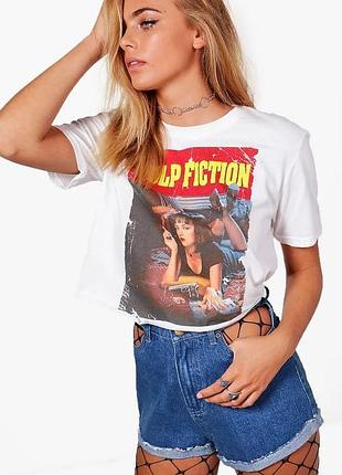 Футболка кроп топ boohoo pulp fiction, размер м