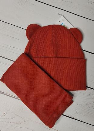 Топ🔥шапка с ушками и хомут комплект рубчик 4