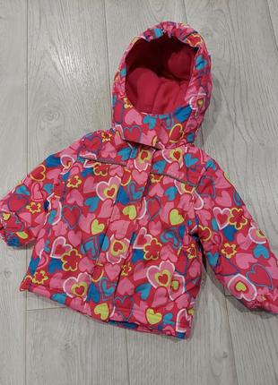 Зимняя лыжная куртка toponini малиновая в разноцветные сердечки 86 размер