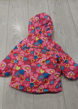 Зимняя лыжная куртка toponini малиновая в разноцветные сердечки 86 размер2 фото