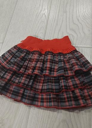 Пышная трехярусная юбка в клетку красная lilax 3-5 лет4 фото