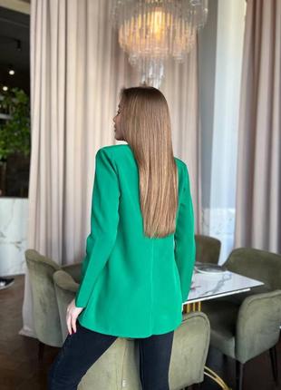 Женский пиджак белый зеленый нарядный на каждый день4 фото