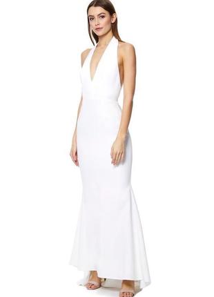 Біла сукня максі з глибоким вирізом спереду та заниженою спинкою jarlo4 фото