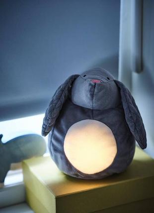 Pekult плюшова іграшка, світлодіодний нічник, сірий кролик / на батарейках19 см1 фото