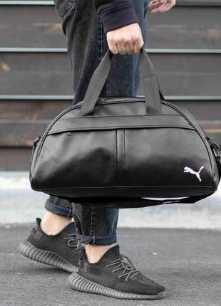 Спортивна міська сумка з екошкіри чорна puma deza для тренувань у залі та фітнесу дорожня на 20 л6 фото